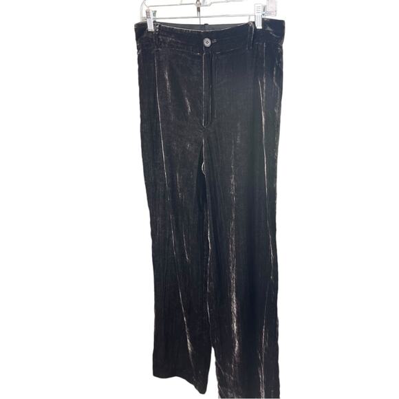 Zara 70's Style Crushed Velvet High Rise Pants:Trousers, Parties, Disco Black, M - Picture 2 of 6
